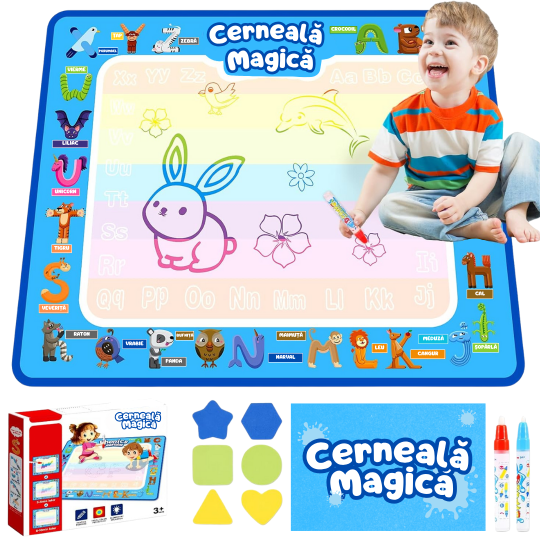 Covoraș Magic™ – Set pentru Desen Fără Murdărie cu Apă + 3 Markere Cadou