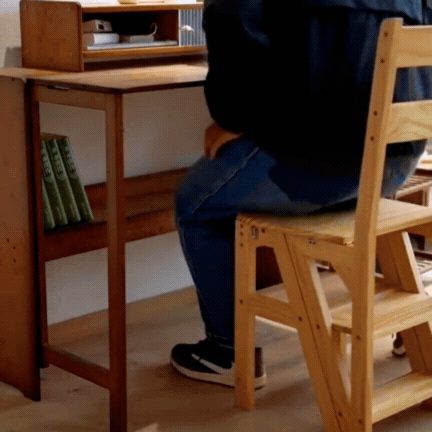 Scaun Tip Scară Pliabilă din Lemn Masiv cu 4 Niveluri