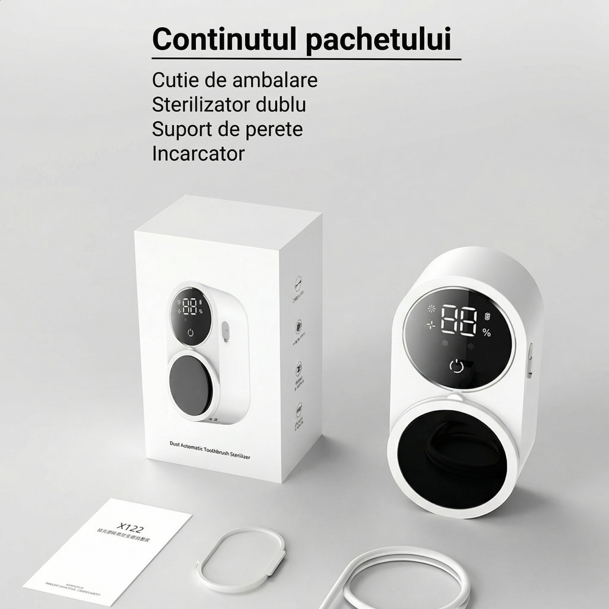 Sterilizator UV-C Inteligent pentru Periuțe de Dinți – Dezinfectare Automată 24/7, Uscare și Display HD