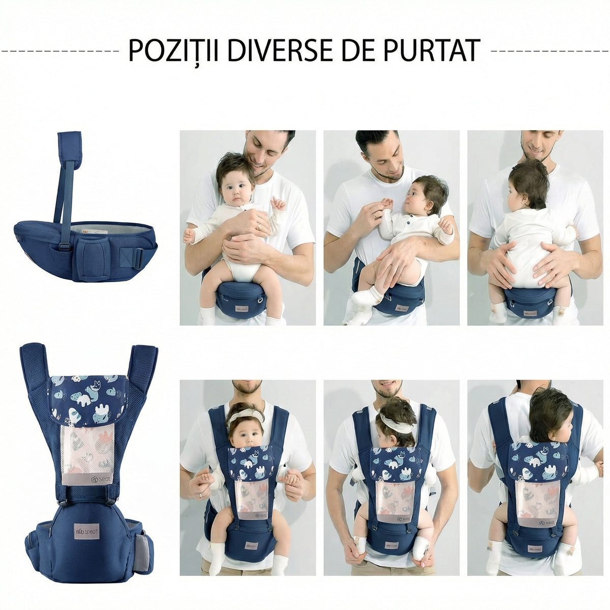 Marsupiu Ergonomic cu Scaun pe Șold pentru Bebeluși, 0–36 luni