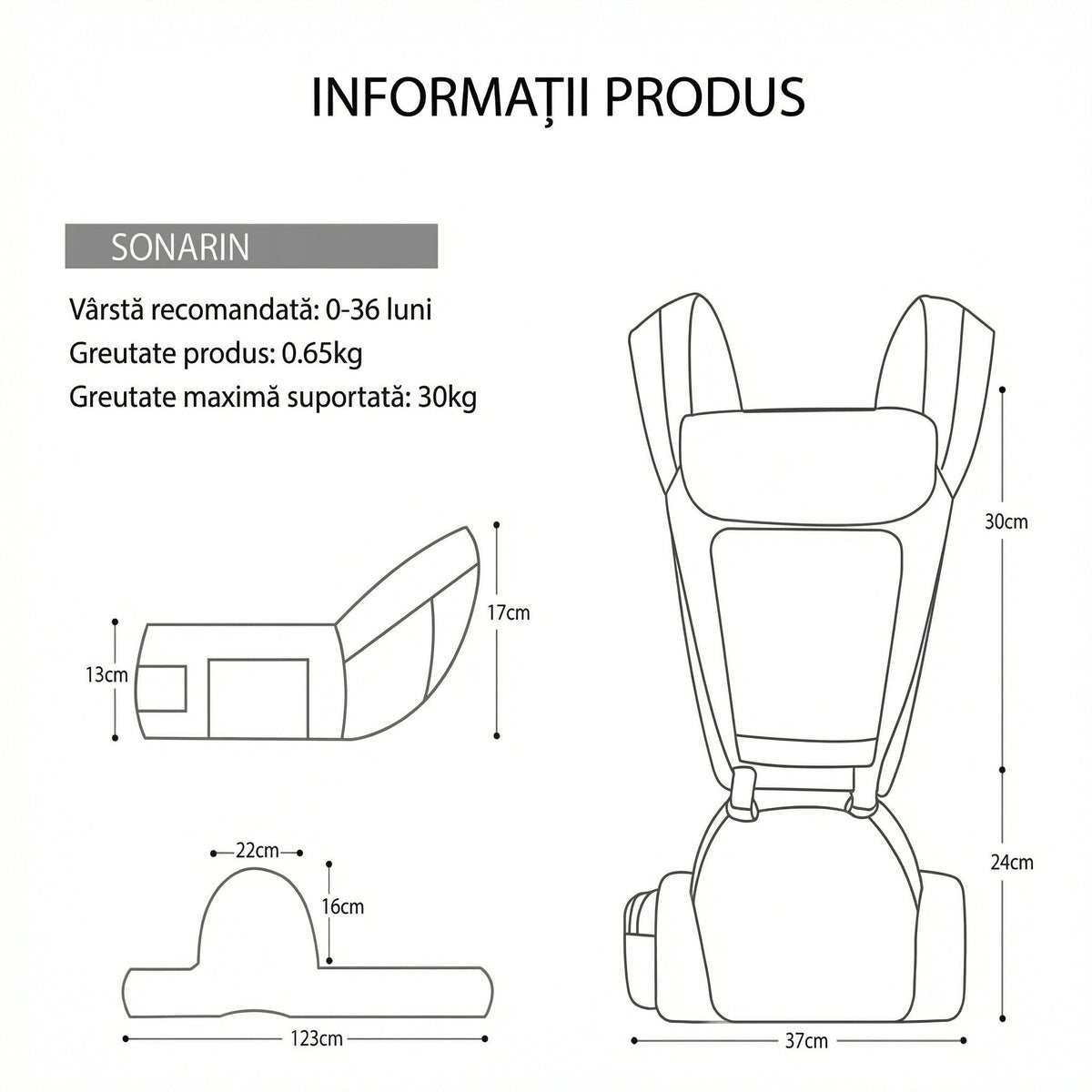 Marsupiu Ergonomic cu Scaun pe Șold pentru Bebeluși, 0–36 luni