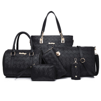 Set 6 Genti din Piele Ecologica, Model Impletit, Negru