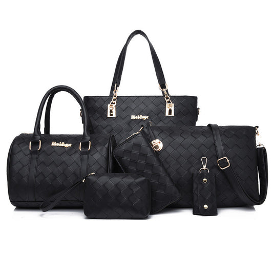 Set 6 Genti din Piele Ecologica, Model Impletit, Negru
