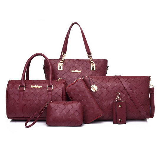 Set 6 Genti din Piele Ecologica, Model Impletit, Visiniu