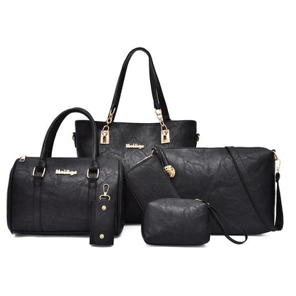 Set 6 Genti din Piele Ecologica, Model Texturat, Negru