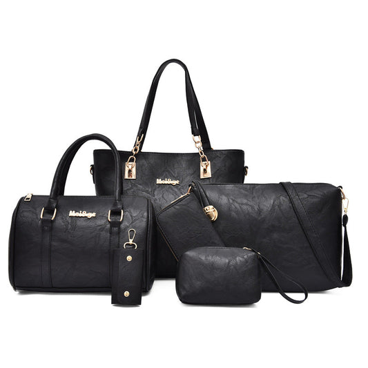 Set 6 Genti din Piele Ecologica, Model Texturat, Negru
