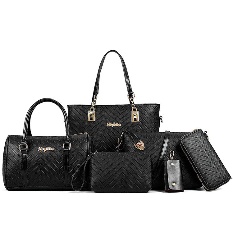 Set 6 Genti din Piele Ecologica, Model Chevron, Negru