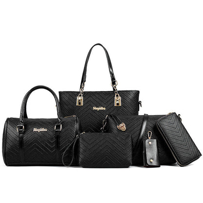 Set 6 Genti din Piele Ecologica, Model Chevron, Negru