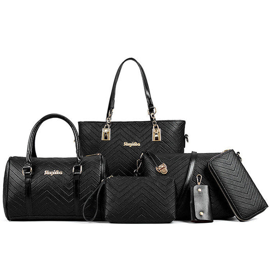 Set 6 Genti din Piele Ecologica, Model Chevron, Negru
