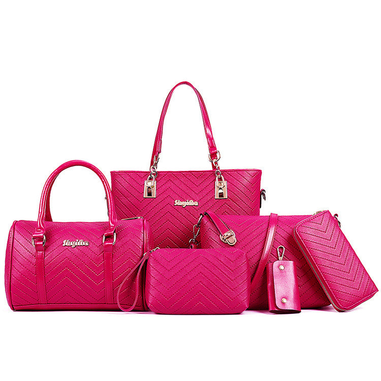 Set 6 Genti din Piele Ecologica, Model Chevron, Magenta