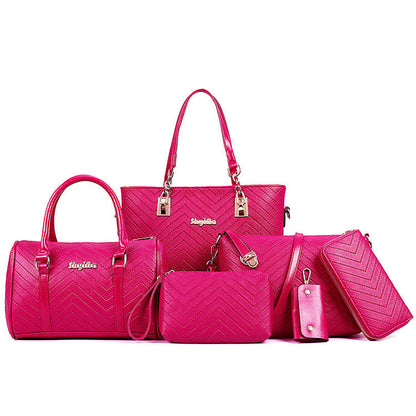 Set 6 Genti din Piele Ecologica, Model Chevron, Magenta