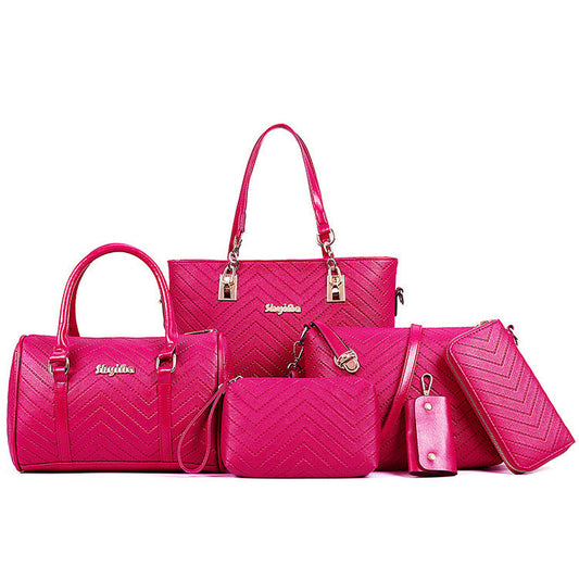 Set 6 Genti din Piele Ecologica, Model Chevron, Magenta