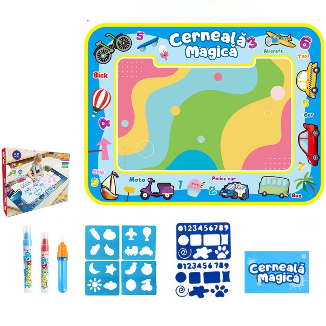 Covoraș Magic™ – Set pentru Desen Fără Murdărie cu Apă + 3 Markere Cadou