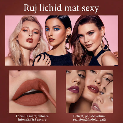 Set de 6 Bucăți Ruj Lichid Mat - Rezistent la Apă, de Lungă Durată, Acoperire Completă, fără Lipici, cu 6 Nuanțe