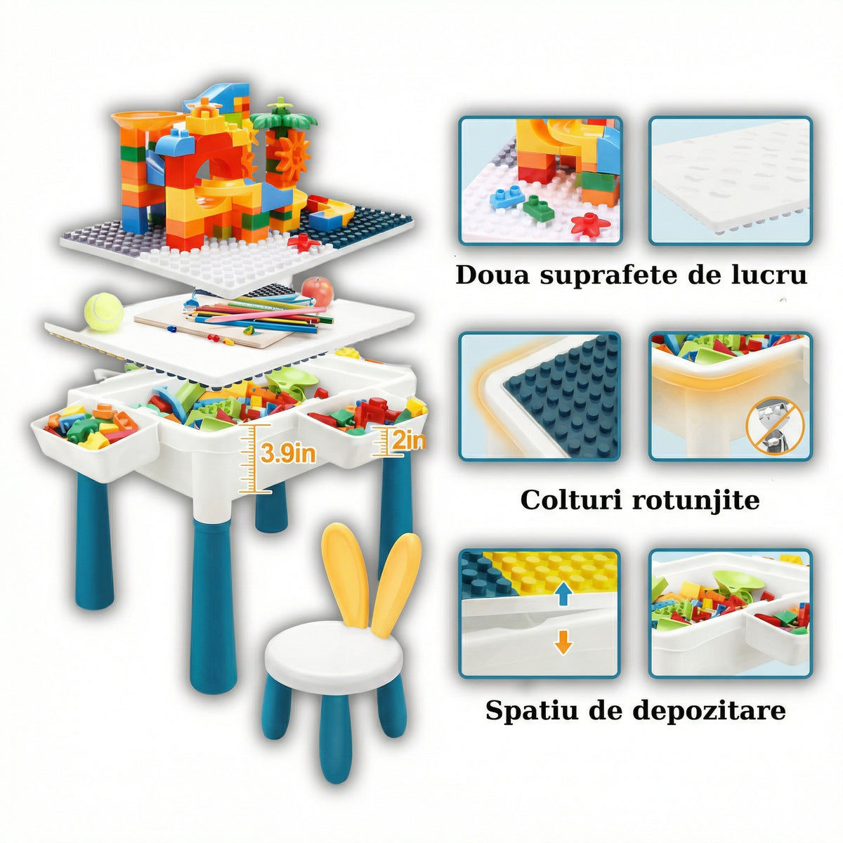 Masă de Joacă și Activități Creative pentru Copii cu Sertare și Cuburi Incluse (101 Bucăți)