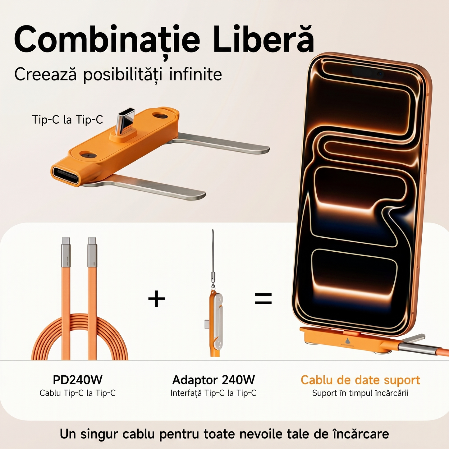 Adaptor Type-C cu Suport Rotativ 360°