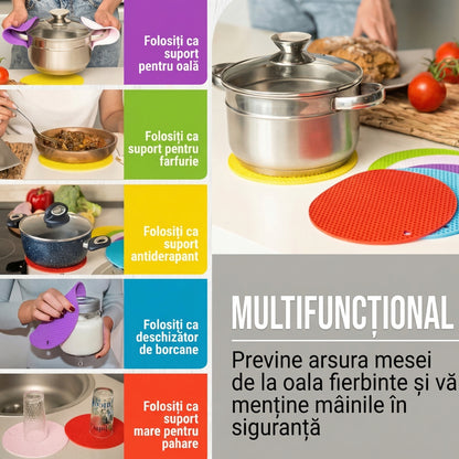 Set de 4 Suporturi Rotunde din Silicon Rezistente la Căldură