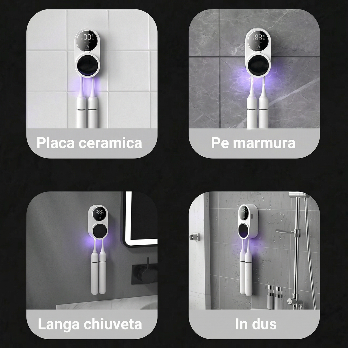 Sterilizator UV-C Inteligent pentru Periuțe de Dinți – Dezinfectare Automată 24/7, Uscare și Display HD