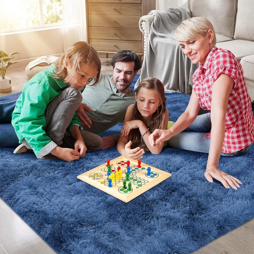 Covor pufos albastru 200x280 cm – loc de joacă pentru familie