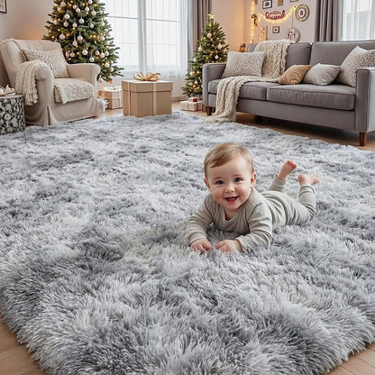 Covor pufos gri deschis 200x280 cm în living