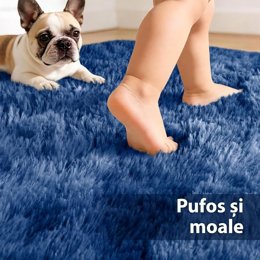 Covor pufos albastru 200x280 cm – pufos și moale