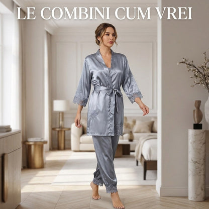 Set 5 pijamale din satin cu dantelă