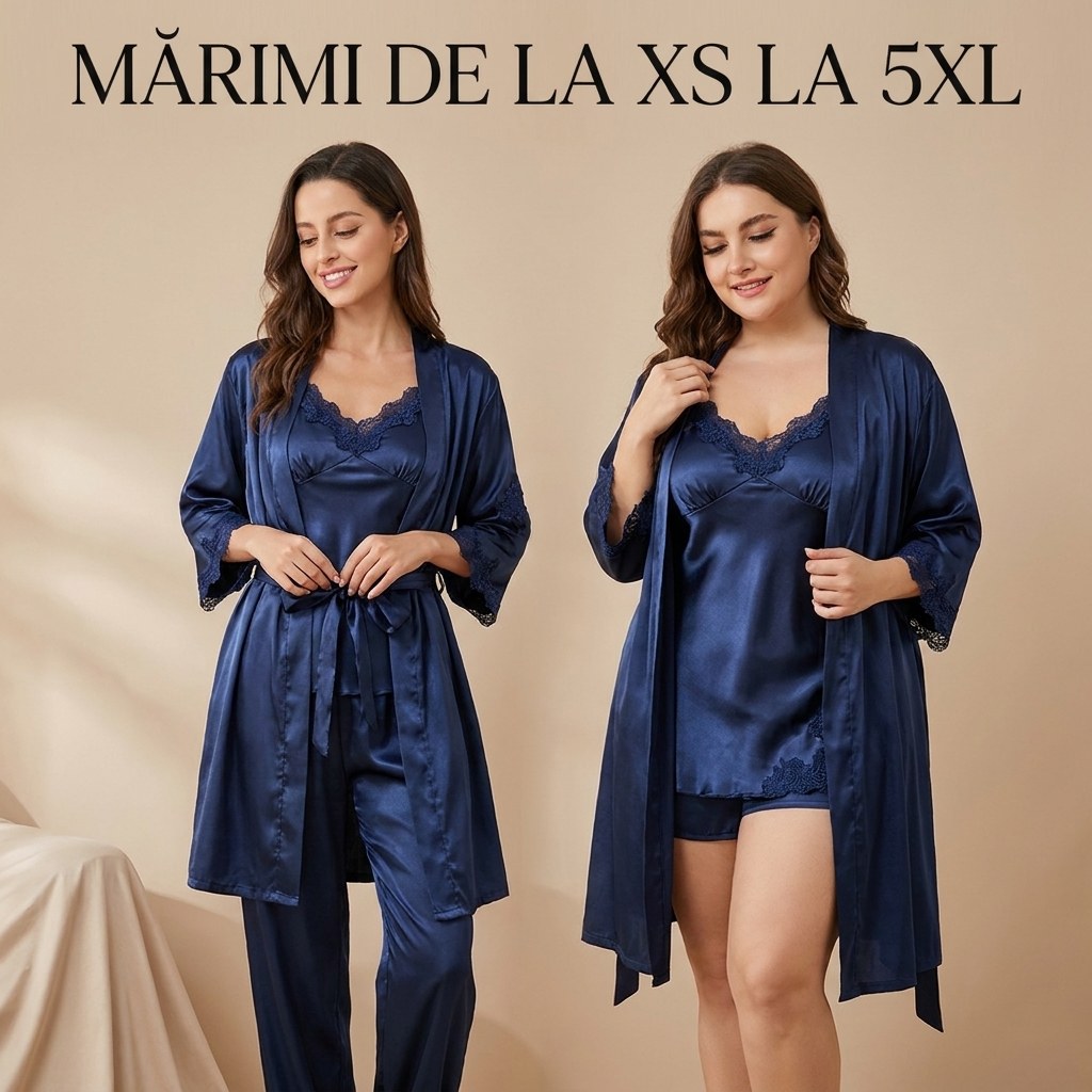 Set 5 pijamale din satin cu dantelă